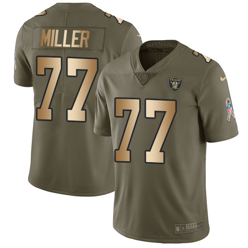 Nike Raiders #77 Kolton Miller Olive/Gold Men's Stitched NFL Limited Salute To Service Jersey